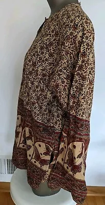 VTG 70s 80s India Block Print Cotton Blouse Tunic Top Butterflies Pockets M L • $15.99