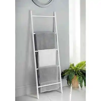 £21 • Buy Tall Wooden Blanket Towel Ladder 5 Rungs Hooks Bathroom Rack Decor Shelf