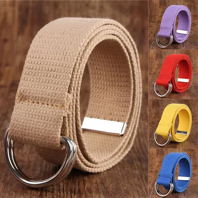 New Canvas Web D Ring Belt Silver Buckle Military Style For Men Women Unisex _A • $7.22