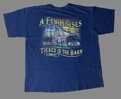 Ford Mustang Few Horses Tucked In The Barn Double Sided Graphic Blue T Shirt XL • $13.20