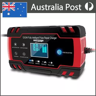 ANHTCzyx 12V-24V 8 Amp Touch Screen Pulse Repair Car Battery Charger 6 Mode Red • $39.79
