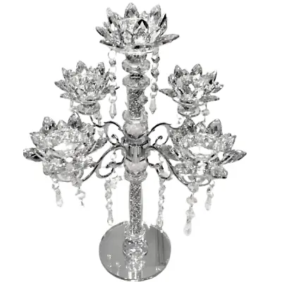 £49.99 • Buy XXL CANDLE HOLDER Crushed 5 Flower Diamond Silver Crystals Romany Chandelier