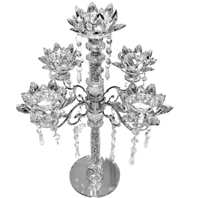 XXL CANDLE HOLDER Crushed 5 Flower Diamond Silver Crystals Romany Chandelier • £49.99