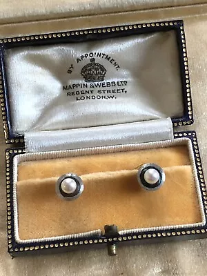 Mappin Webb 18ct Gold Pearl Collar Studs Original Box • £225