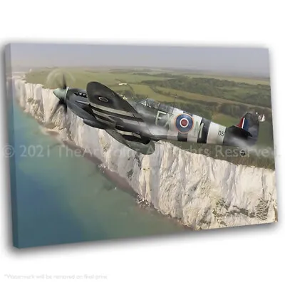 £16.99 • Buy Spitfire Over White Cliffs Of Dover Canvas Wall Art Picture Framed Print