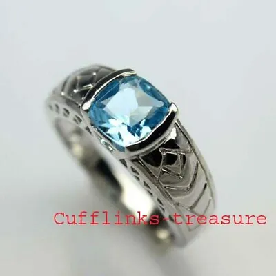 Natural Blue Topaz Gemstone With 925 Sterling Silver Ring For Men's #432 • £63.12