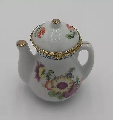  Floral Teapot Hinged Trinket Box Ring Holder White Pink Yellow Coral Vintage • $9.99