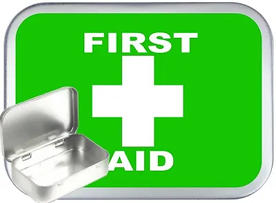 First Aid 150ml Silver Hinged Tin Gift Box Storage Tin Tobacco Tin • £7.75