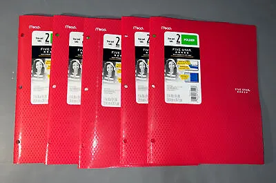 Mead Five Star 2 Pocket Folder ~ RED ~ Lot Of 5 ~ No Prong • $10.99