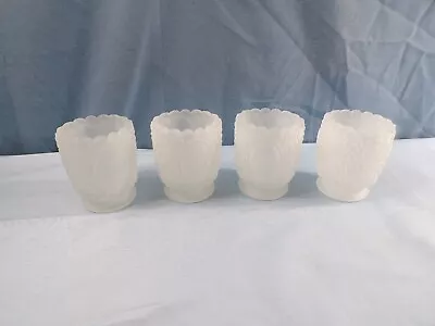 Lot Of 4 Satin Clear Glass Votive Candle Holders - Cameo Medallion Floral Design • $8