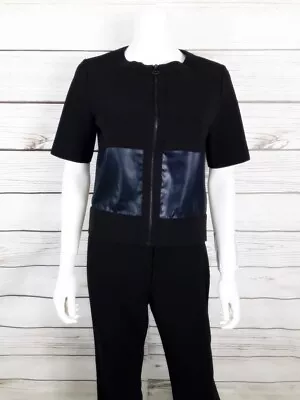 VPL Womens Top Size S Black Full Front Zipper Short Sleeve Contrast Fabric  • $55