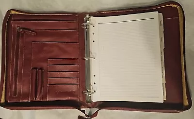 Franklin Covey Planner 3 Ring W/ Handle Burgundy Faux Leather Full Zip 13  X 10  • $25