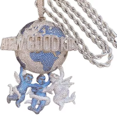 NEW Hip Hop Jewelry EARTH Angle Gold Filled Full Micro Pave CZ Pendant Necklaces • $55
