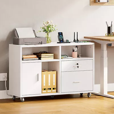 2-Drawer File Cabinet With Charging Station For Home Office Filing Cabinet White • $92.62