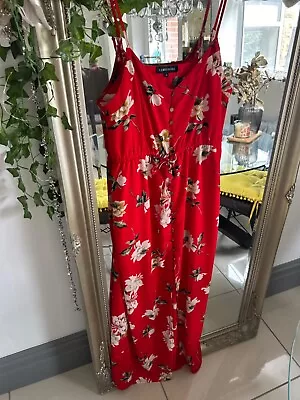 Cameo Rose (14) Red Floral Split Maxi Dress With Buttons Detail • £5.50