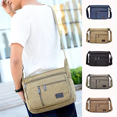 Men's Retro Canvas Bag Military Travel Hiking Cross Body Shoulder Bag Messenger- • £10.49