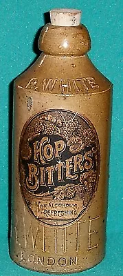 Antique Pottery HOP BITTERS Bottle  Glazed Stone R. Whites London • £0.99