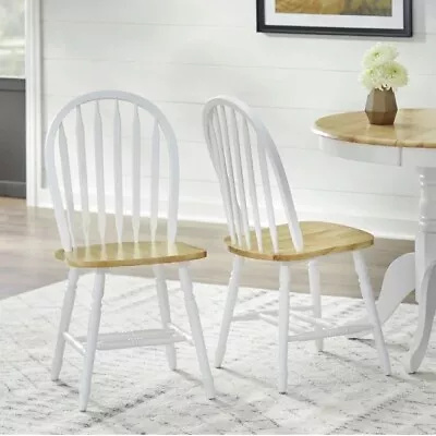 Simple Living Solid Wood Slat Back Dining Chairs Set Of 2 White Kitchen Durable • $153.48