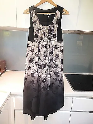MINT VELVET Black Grey FLORAL Asymmetric Sleeveless Layers EVENING Dress Size 10 • $16.41