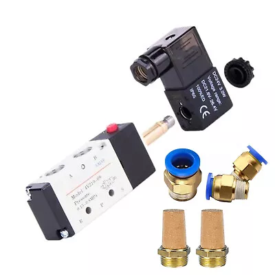 5 Way 2 Position Solenoid Pneumatic Air Valve 1/4  BSPT DC 12V/24V AC 110V/220V • £12.15