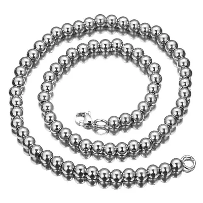 7 -40  6/8/10mm Men Women's Stainless Steel Silver Rosary Beads Necklace Chain • $4.65