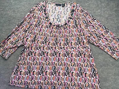 RQT Woman Shirt Size 2X Pink Colorful Stretch Peplum Beaded Neck Pullover • $15.39