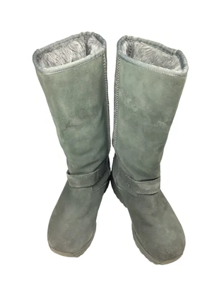 $38 • Buy Skechers Shape-ups Winter Boots Women's 7 Sherpa Lined Gray Green Suede Leather