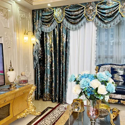 Custom Bronzing High-end Blue Thick Velvet Cloth Curtain Tulle Drape C1039 • $225