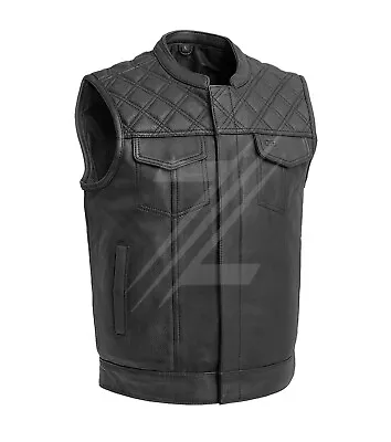 New Men's Leather Biker Vest Classic Black Diamond Quilted Riding Club Gang Vest • $162