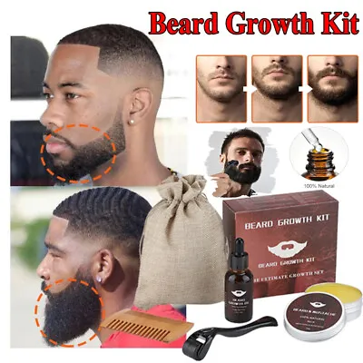 Beard Growth Oil Fast Growing Beard Mustache GROOMING Kit Derma Roller For Men • $13.42