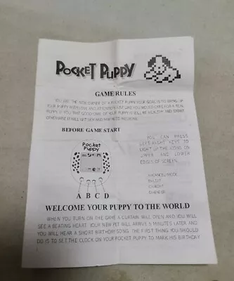 Electronic E Pet Pocket Puppy Virtual Game Instructions  • $4.95