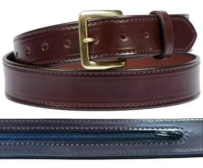 LARGE MONEY BELT - Stitched DARK BROWN Bridle Leather & 24  Zipper USA HANDMADE • $113.99