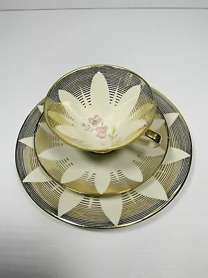 BAVARIA ELFENBEIN Porcelain Footed Cup Saucer & Bread Butter Plate Trio Gold • $24.99