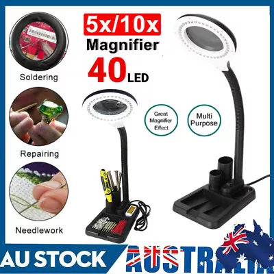 5X 10X Magnifying Lamp Desk Table Light Top Glass Magnifier LED Light Foldable • $22.89