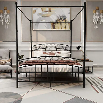 Full Size Metal Canopy Bed Frame With Headboard Footboard Storage • $170.74