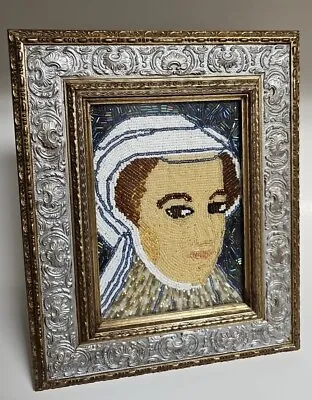 Bead Art Beaded Portrait Of Women W/ Head Covering Framed • $39.95