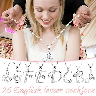 £2.20 • Buy Womens Silver A-Z Letter Alphabet Initial Chain Necklace Crystal Stone Jewelry