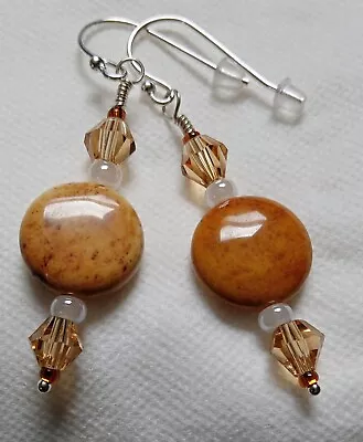 Sterling Silver Handmade Earrings With Mustard Color Lentil Beads.  • $10