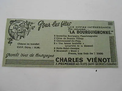 La Burgignonne Charles Vienot à Premeaux (Gold Quotes) Old Advertising 1948 • $3.20