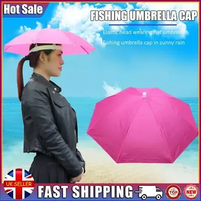 Fishing Umbrella Hat Foldable Outdoor Sun Shade Waterproof Cap (Rose) • £5.79