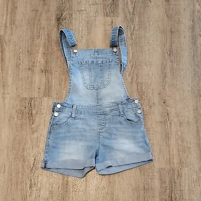 WallFlower Cuff Overall Denim Jean Shorts ~ Sz S ~ Blue ~ 2.5  Inseam • $13.29