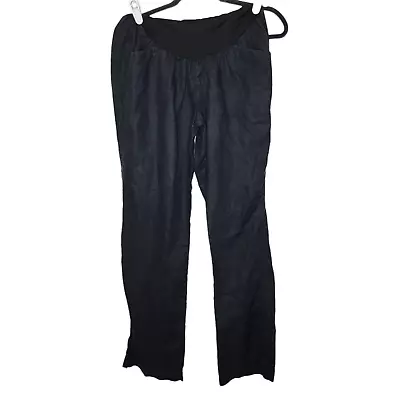 Motherhood Maternity Black 100% Linen Full Panel Pants Sz Large • $14.99