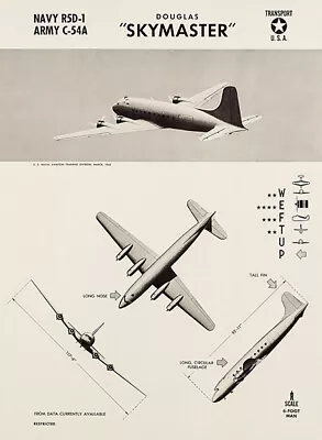Douglas Skymaster - C-54 - R5D-1 - 1943 World War 2 Aircraft Recognition Poster • $9.99