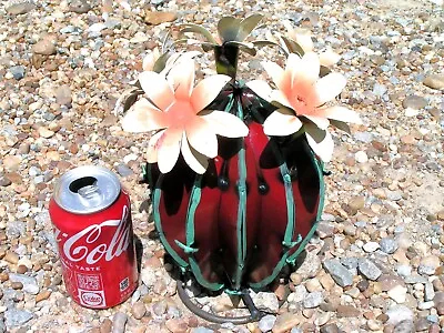 Metal Art Garden Cactus Sculpture Junk Iron Art With Colorful Metal Flowers • $71.99