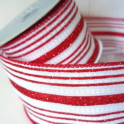 £2.19 • Buy 1Metre Red & White Candy Cane Striped Glitter Christmas Ribbon Sweets Lollipop 