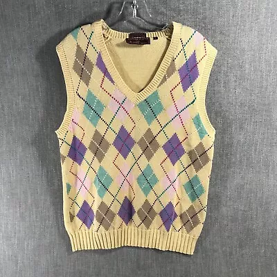 Chaps Polo Ralph Lauren Sleeveless Pullover V-Neck Sweater Mens L Yellow Diamond • $12.13