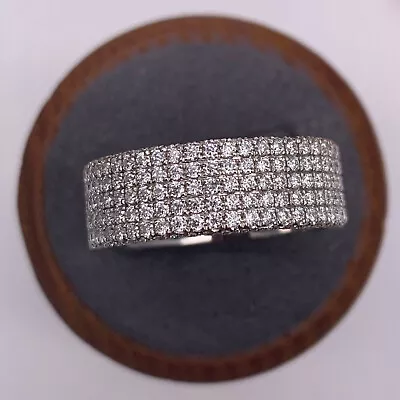 Men's Micro Pave Set 5 Row Wedding Band 2.4 Ct Simulated Diamond 14K White Gold • $122.90