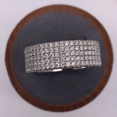 Men's Pave Sparkling 5 Row Wedding Ring 2.1 Ct Simulated Diamond 14K White Gold • $122.90