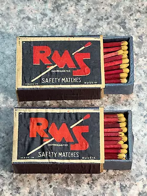 2 Vintage Rms Impregnated Safety Matches Slide Out Wooden Match Stick Boxes Nos • $12.99