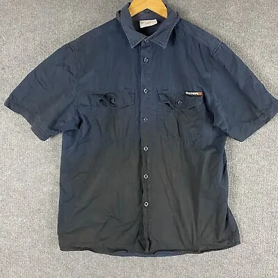 Graphite Button Up Shirt Mens Large Blue Workwear Mechanic Collar Thrashed Adult • $9.95